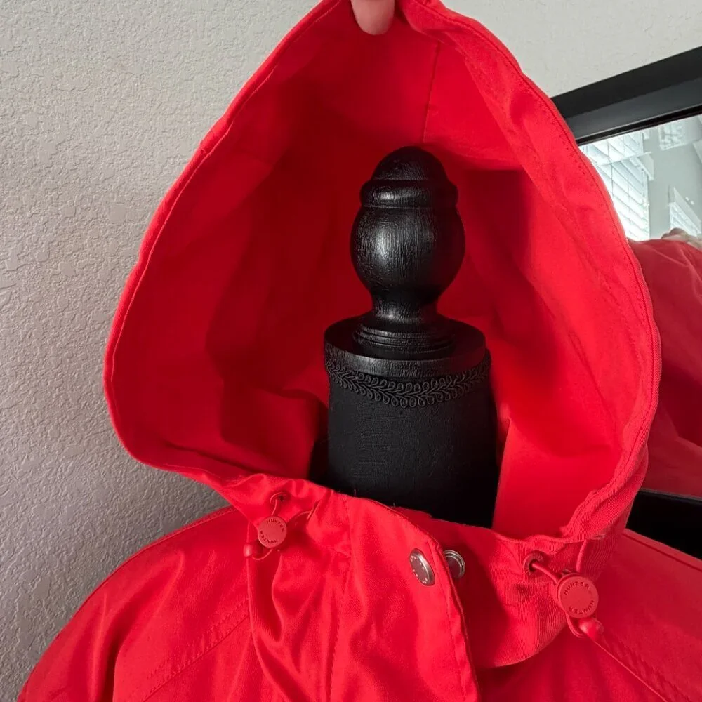 NWT HUNTER Red Chasseur Belted Insulated Hooded Long Trench Coat Small - Picture 11 of 16
